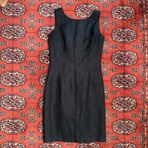 Rebecca Thomas 2‎ Black Linen Classic Sleeveless Sheath Dress Lined, MINT